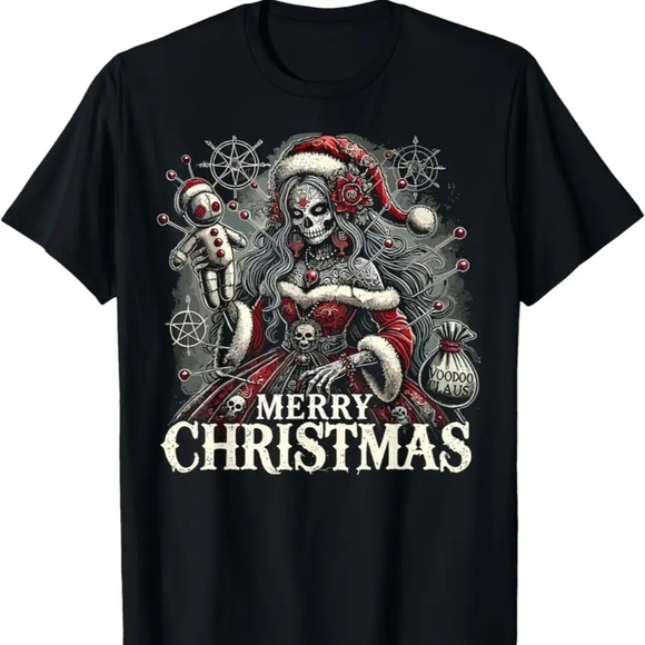 Black Merry Christmas Graphic T-Shirt - Picture 1 of 2